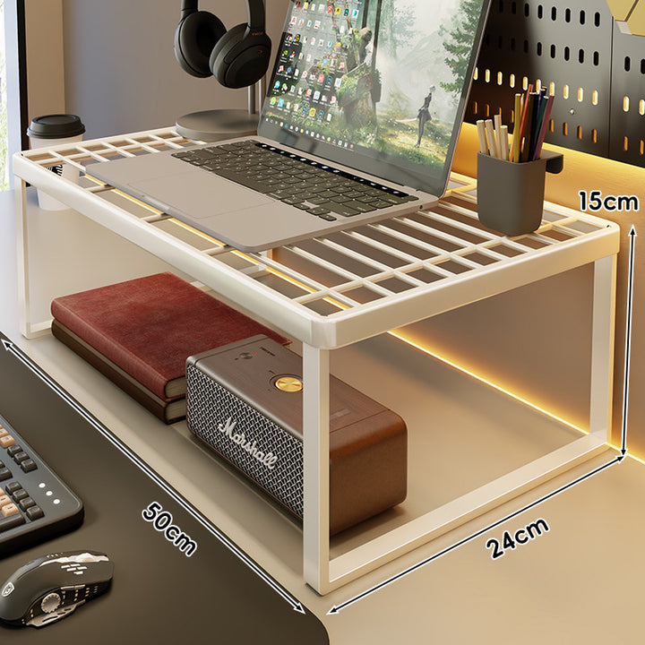 Ventilated Metal Desk Riser Shelf with Open Grid Surface and Under-Storage