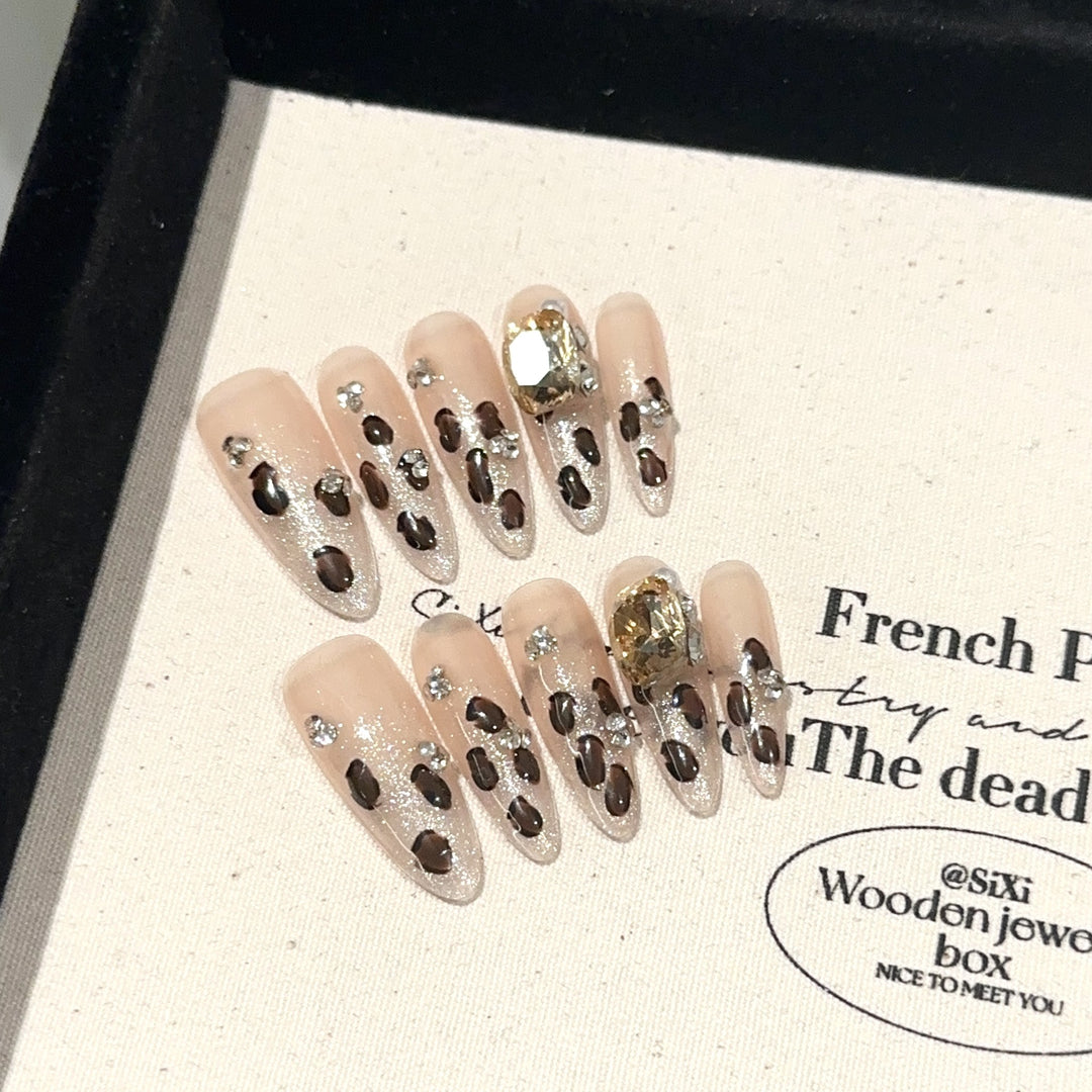 Artistic Gemstone-Embellished Press-On Nail Set