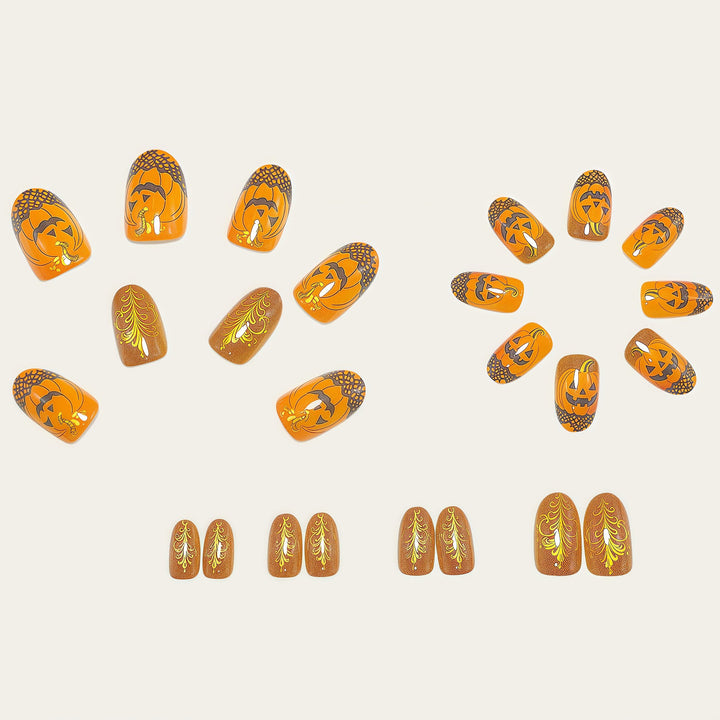 Halloween Artificial Nails with Creepy Pumpkin Design Kalsten