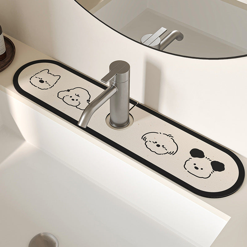 Decorative Anti-Slip Silicone Faucet Counter Tray Mat with Cute Dog Faces
