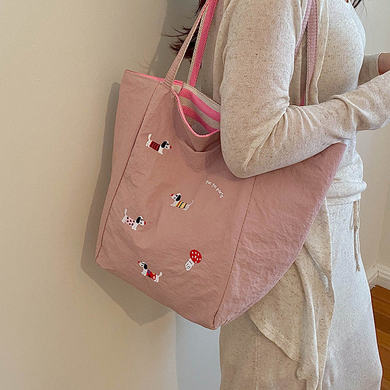 Artistic Dog Embroidered Tote Bag