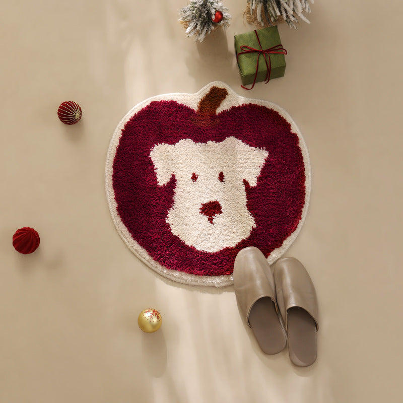 Apple-shaped tufted doormat carpet with dog motif and non-slip backing Kalsten