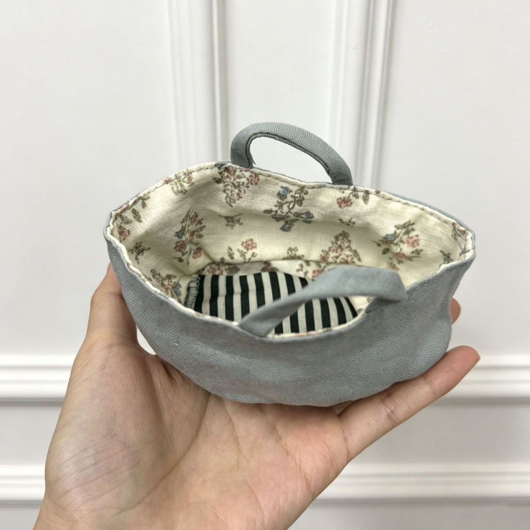 Miniature Linen Doll Bucket Hat with Floral Lining and Top Carry Loop