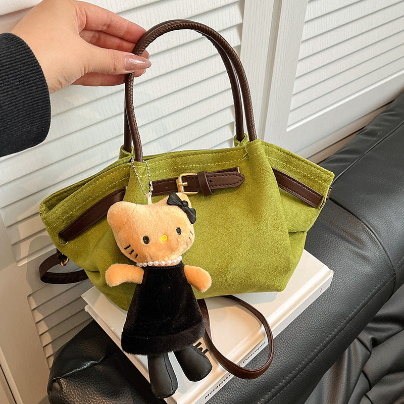Faux Suede Handheld Satchel
