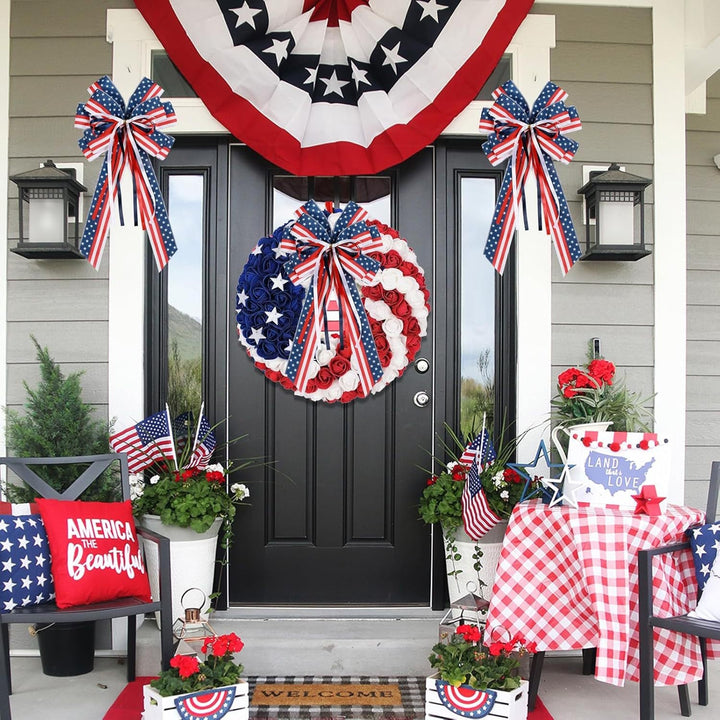 Unisex nan patriotic star striped decorative wreath bow with long tails Kalsten