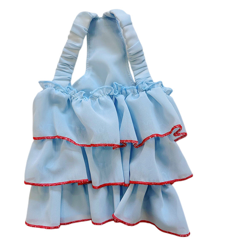 Layered Chiffon Ruffled Halter Pet Dress with Elastic Back and Contrast Trim