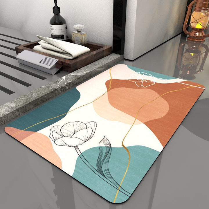 Round Floral Patterned Area Mat