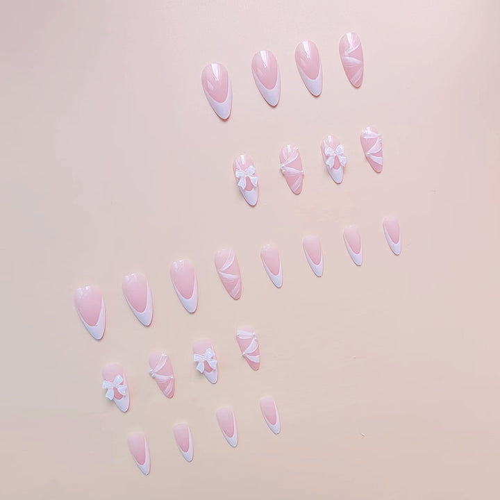 Artificial nail set with elegant 3D bows and lace decorations Kalsten
