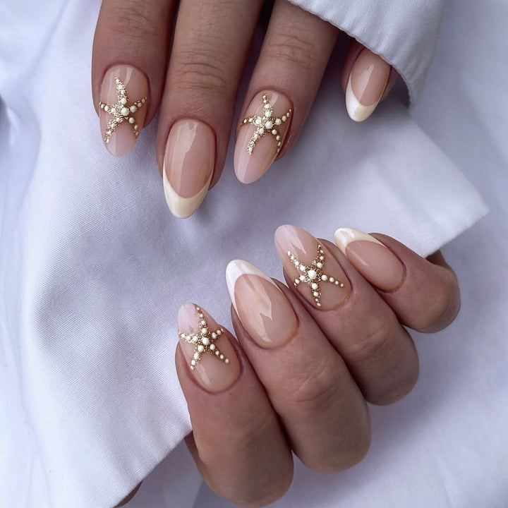 Artificial nail set with elegant French design and sparkling accents Kalsten
