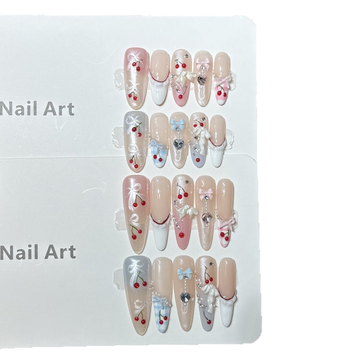 Decorative Press-On Nail Art Set with Charming Cherry Accents Kalsten