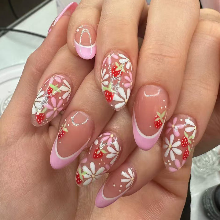 Artificial nail set with playful flower and strawberry motifs Kalsten