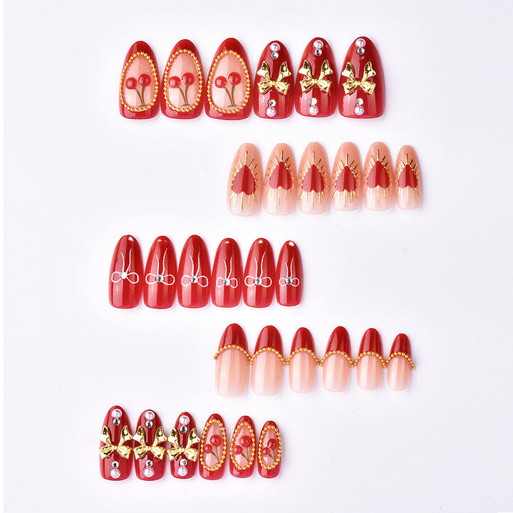Decorative Heart and Cherry Press-On Nail Art Kalsten