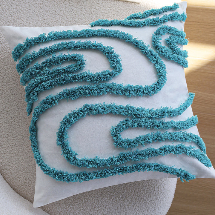 Square decorative cushion with chenille relief and structured application Kalsten