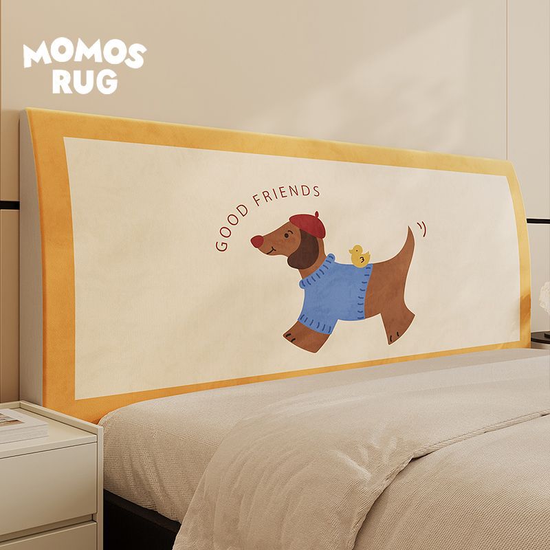 Upholstered Headboard Protector Cover with Cartoon Dog Suede-Look Finish
