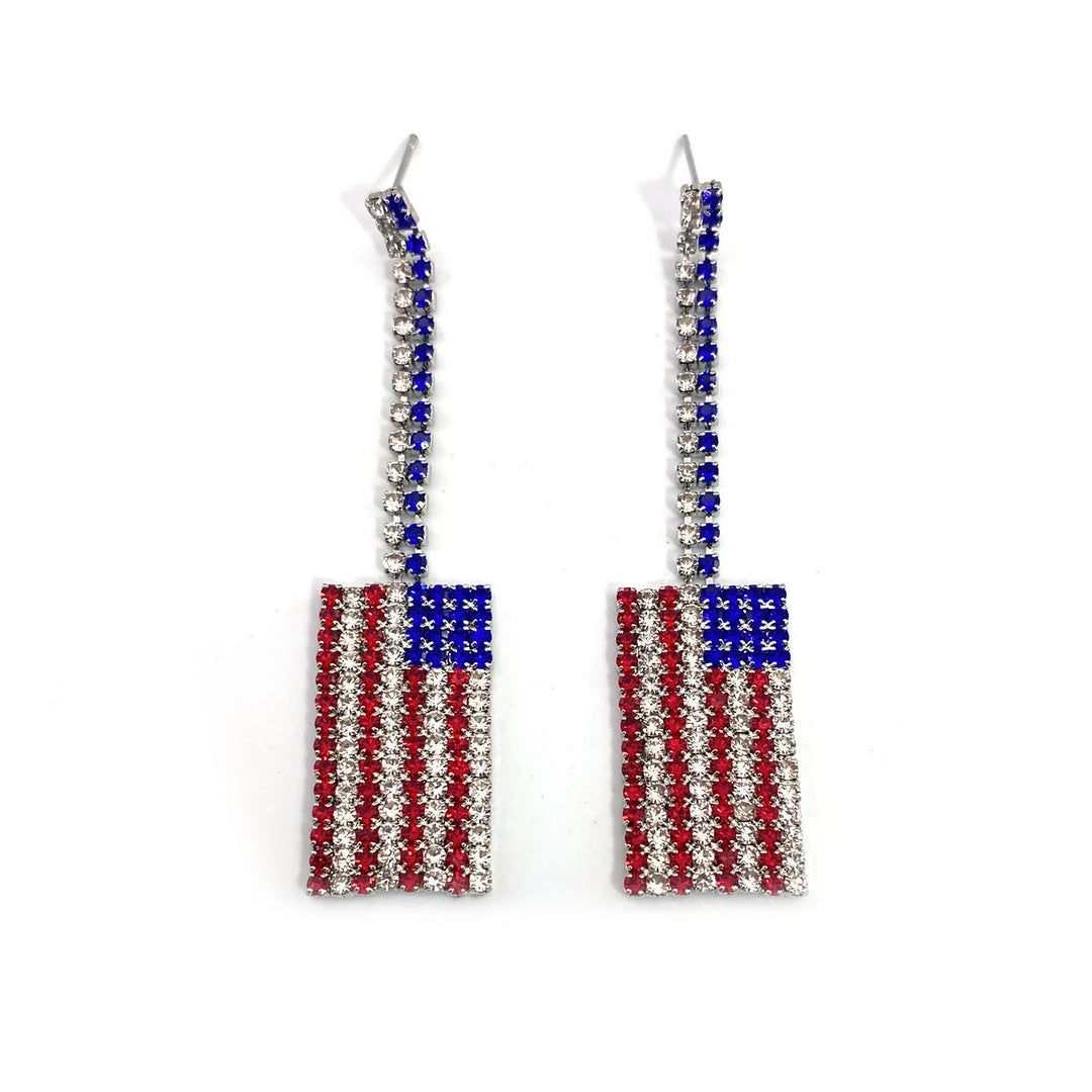 Ladies long sparkling crystal tassel earrings with geometric stud closure Kalsten