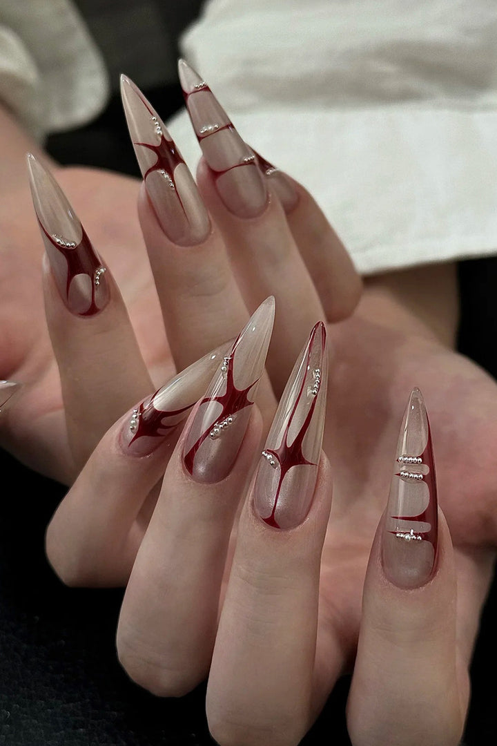 Artistic Stiletto Press-On Nails with Unique Abstract Design Kalsten