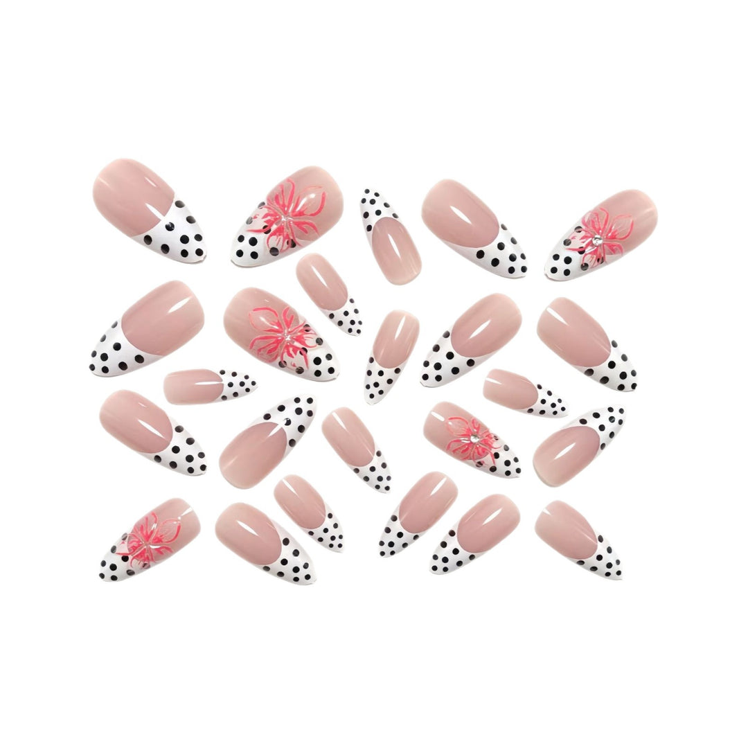 Artificial nails with elegant flower design and dots Kalsten