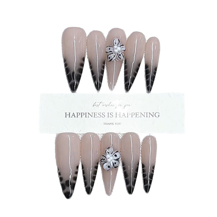 Elegant Stiletto Press-On Nail Set with Floral Design Kalsten