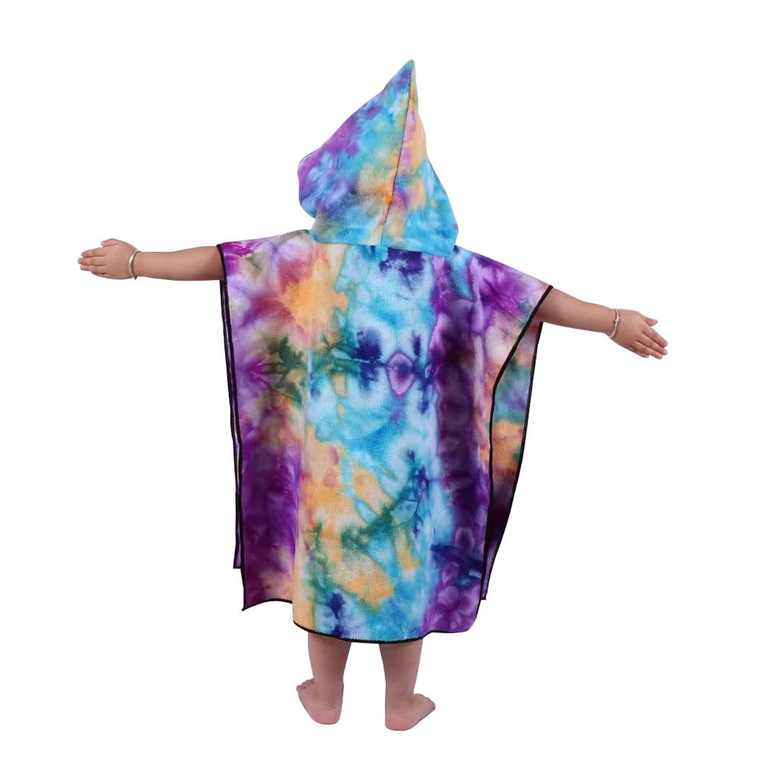 Women's Fleece Poncho with Hood and Colorful Tie-Dye Design Kalsten