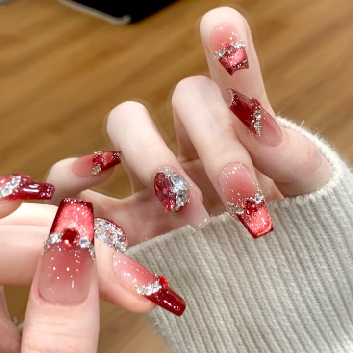 Artistic Press-On Nail Set with Unique Bow and Heart Accents Kalsten