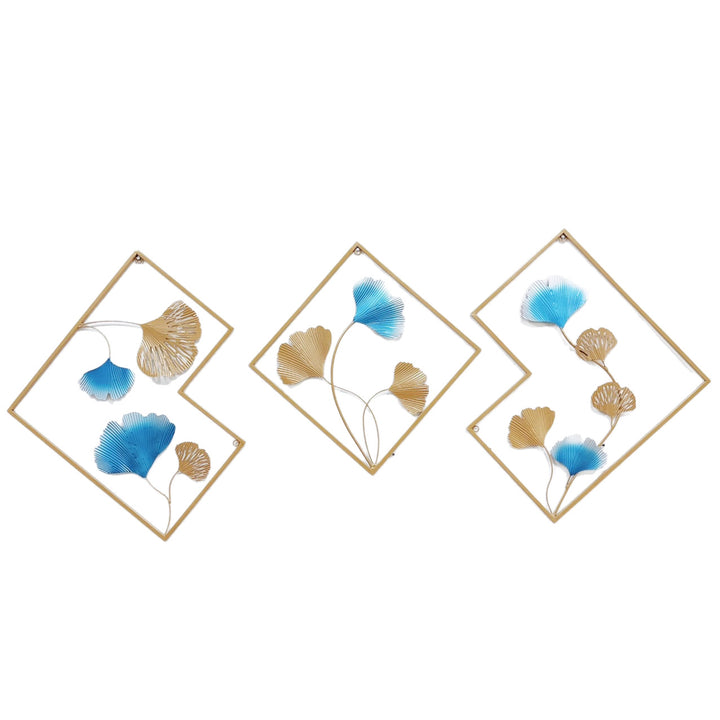 Decorative Metal Wall Art Set with Ginkgo Leaf and Floral Design Kalsten