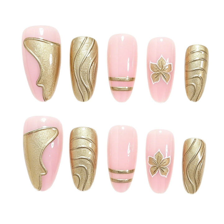Elegant Metallic Floral Accent Press-On Nails Kalsten