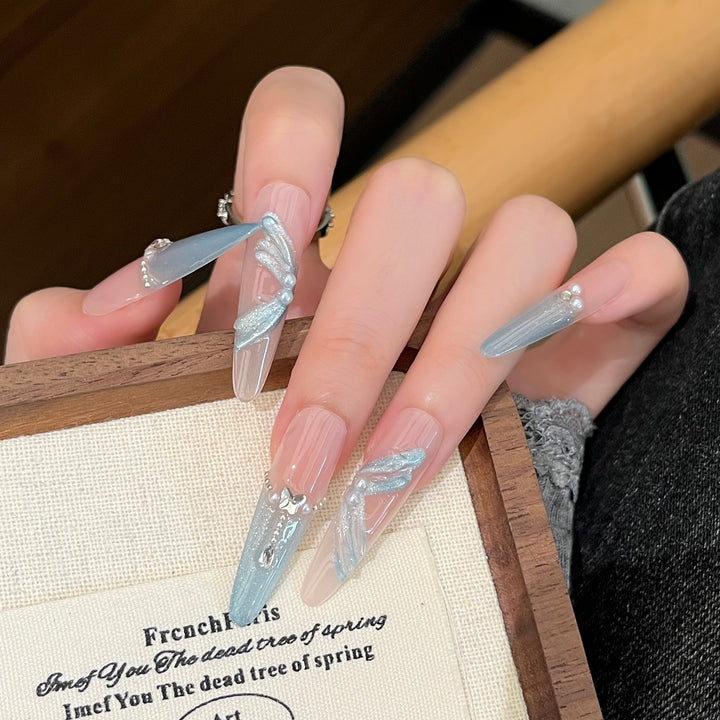 Artistic Stiletto Press-On Nail Art with Glimmering Accents Kalsten