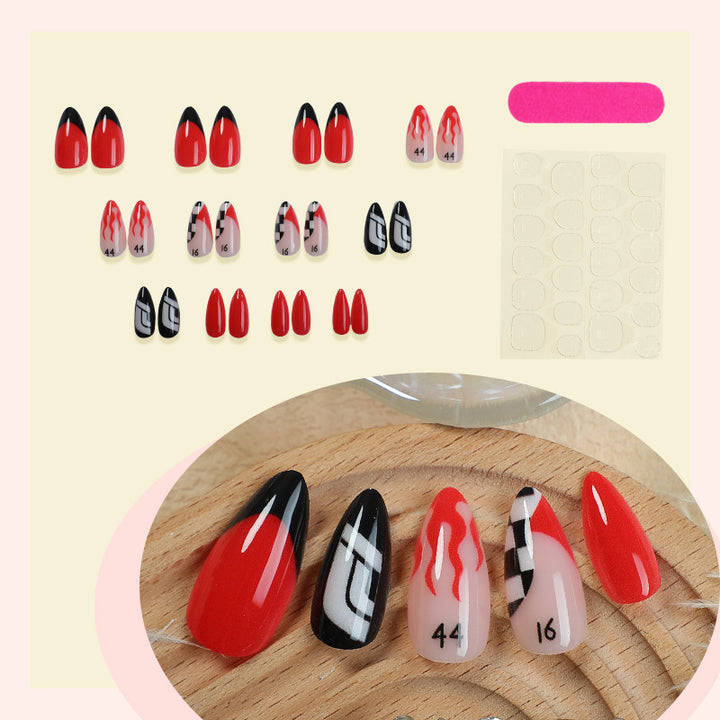 Artistic Press-On Nails with Flame Design kalsten
