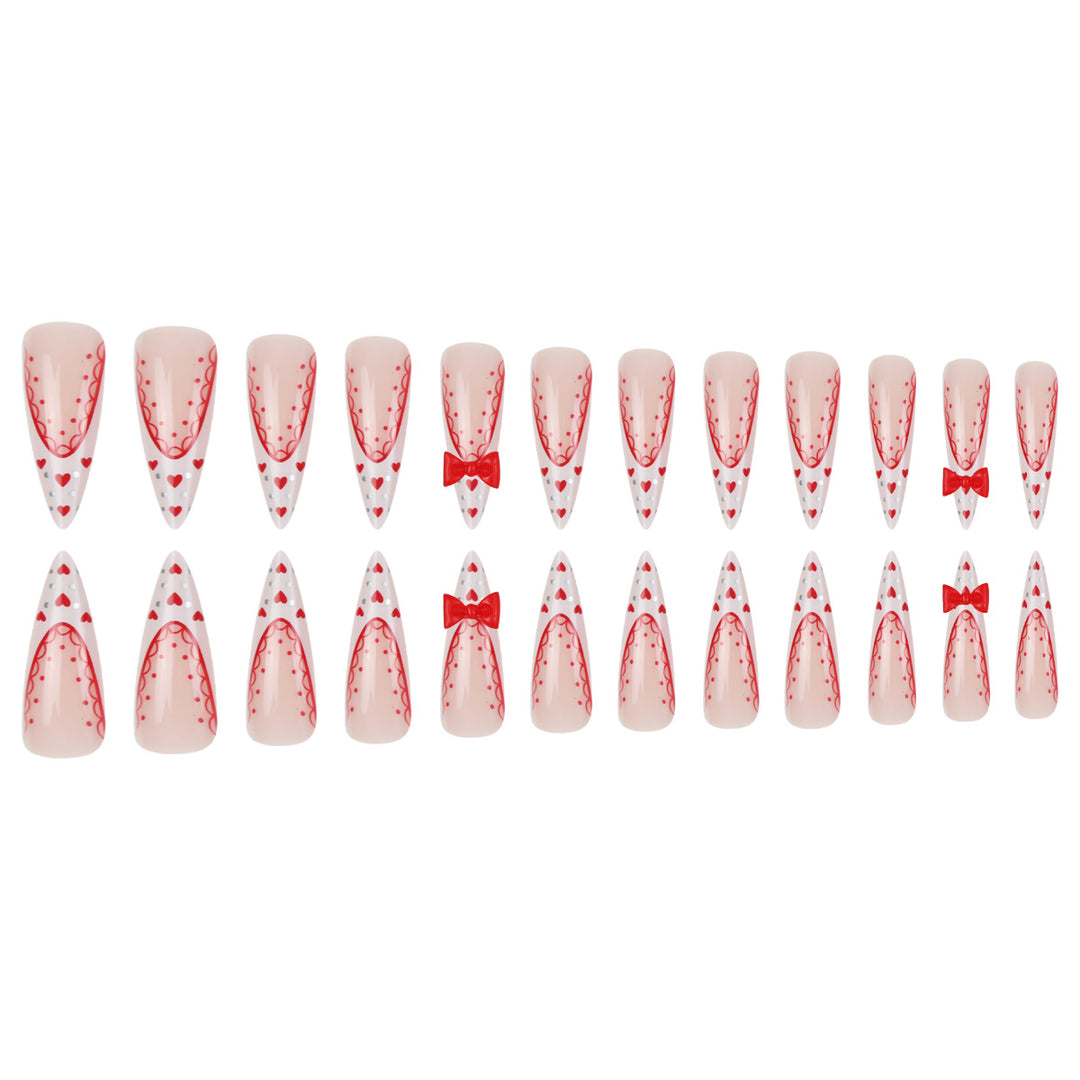 Stiletto Press-On Nail Art Set with Heart and Bow Design Kalsten