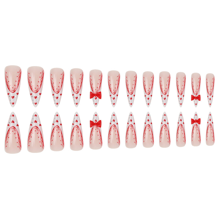 Stiletto Press-On Nail Art Set with Heart and Bow Design Kalsten
