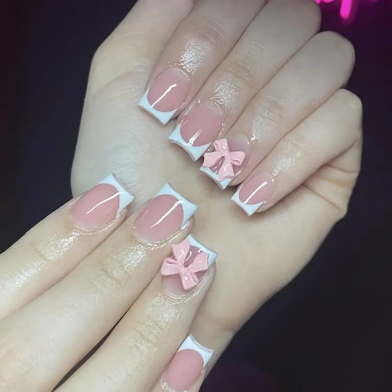 Charming Bow-Embellished Press-On Nail Art Kalsten