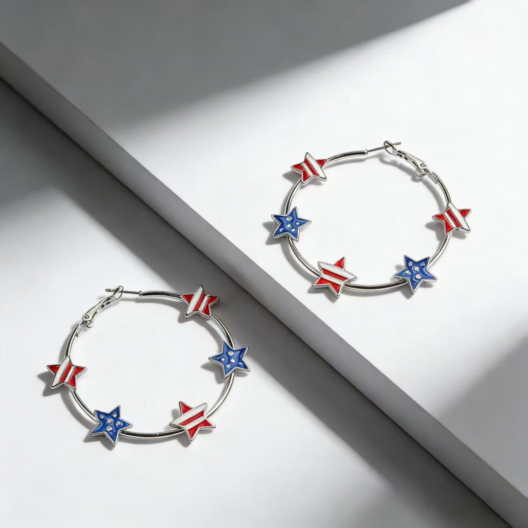 Ladies nan Creolen Hoop Earrings with enamelled star charms and snap closure Kalsten