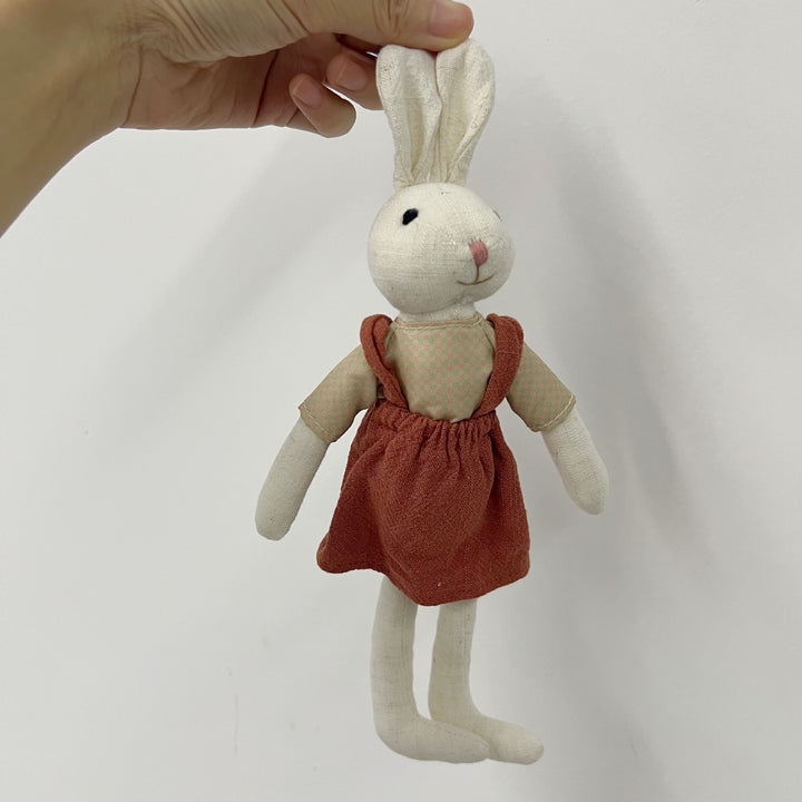 Handcrafted Linen Elephant Soft Toy Doll with Striped Ruffle Collar