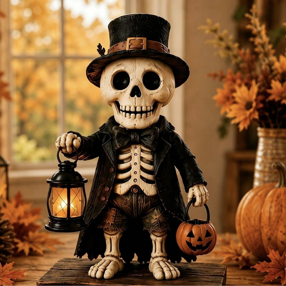 Handcrafted Halloween decoration pumpkin scarecrow with lantern