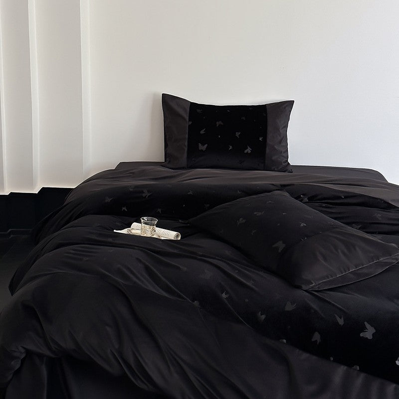 Luxurious bedding set with silk matte finish and butterfly jacquard