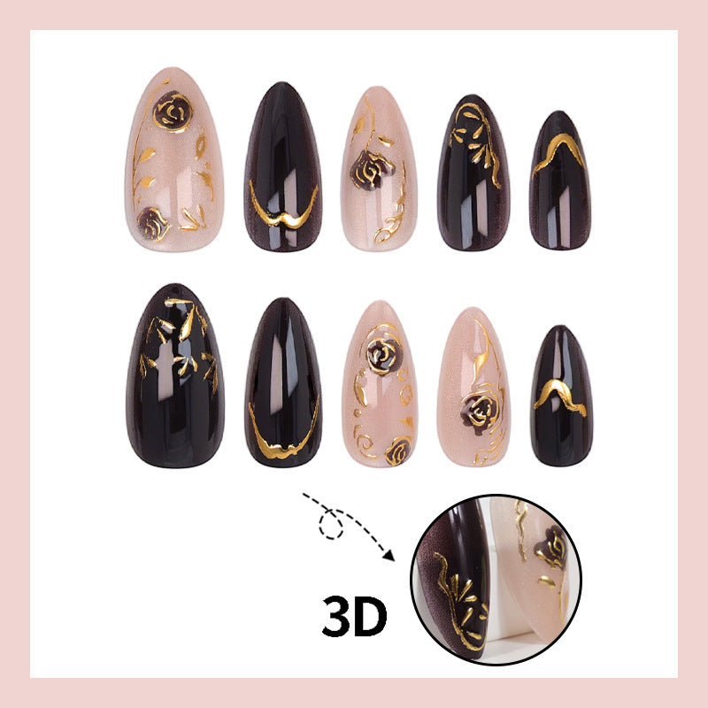 Nail set with elegant gold embellishments and original patterns Kalsten