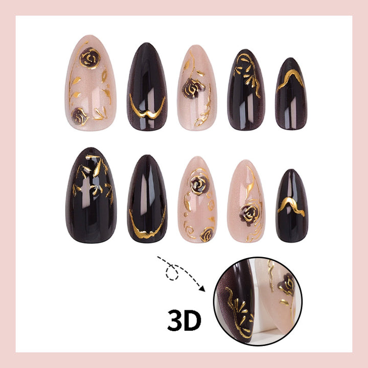 Nail set with elegant gold embellishments and original patterns Kalsten