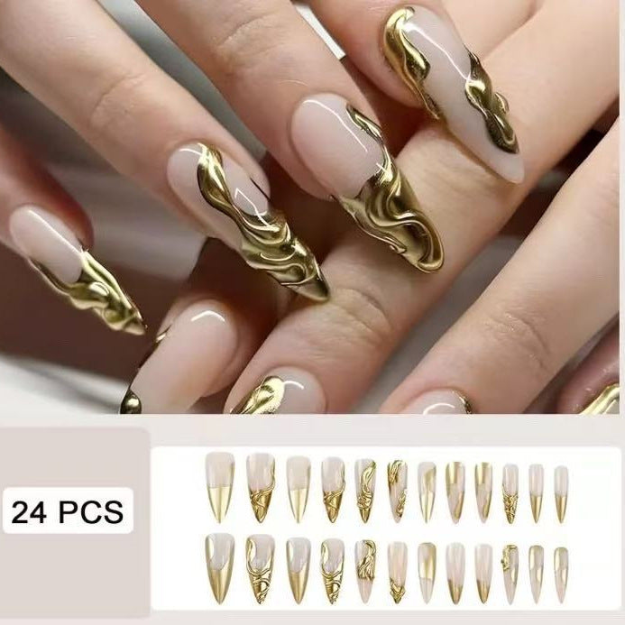 Artificial nails with golden, curved accents Kalsten
