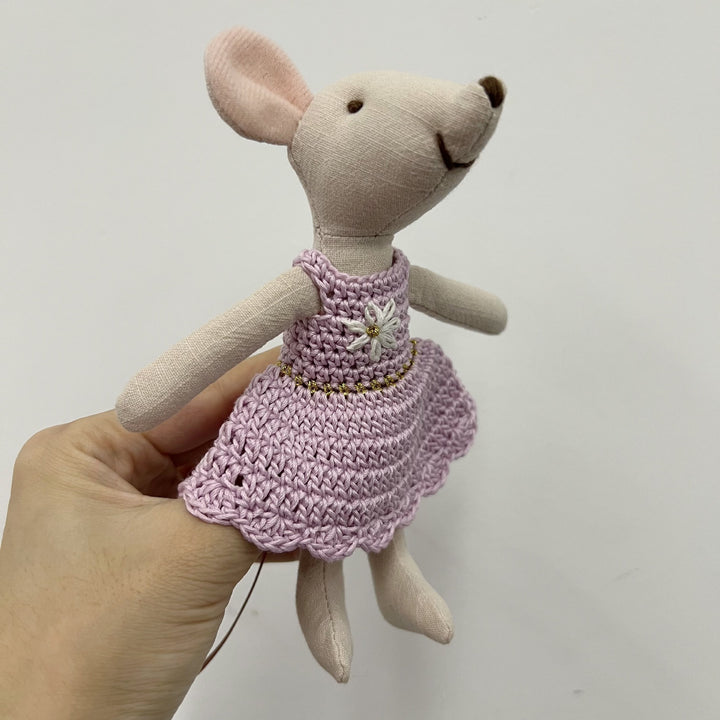 Handmade Linen Bunny Soft Cloth Doll with Embroidered Overalls
