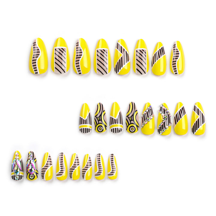 Artful nail extensions with geometric design and glitter accents Kalsten