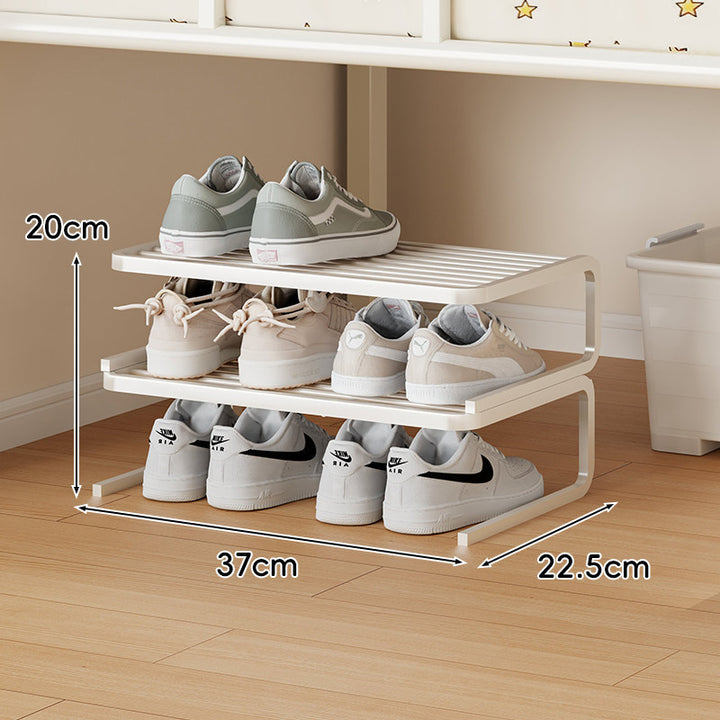 Compact Low-Profile Two-Tier Powder-Coated Metal Shoe Organizer