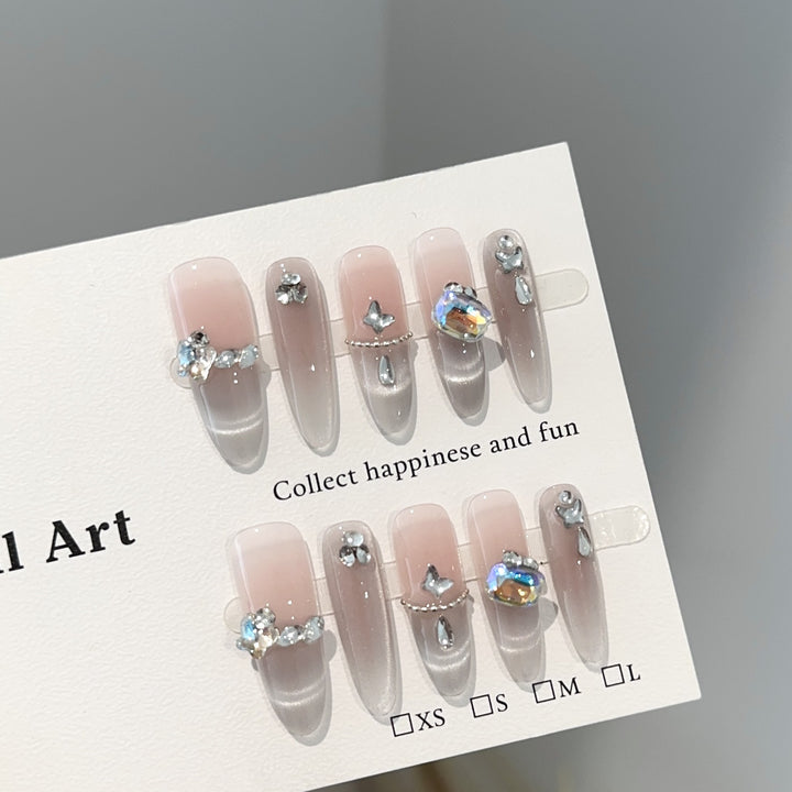 Elegant Gemstone-Embellished Press-On Nail Art Set