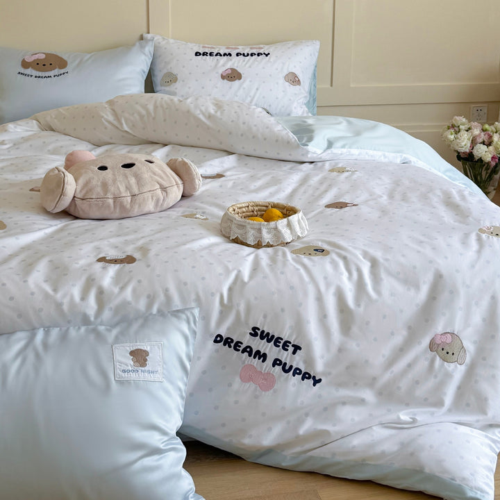 Children's and youth bedding set with reversible function, soft microfiber and cute dog design