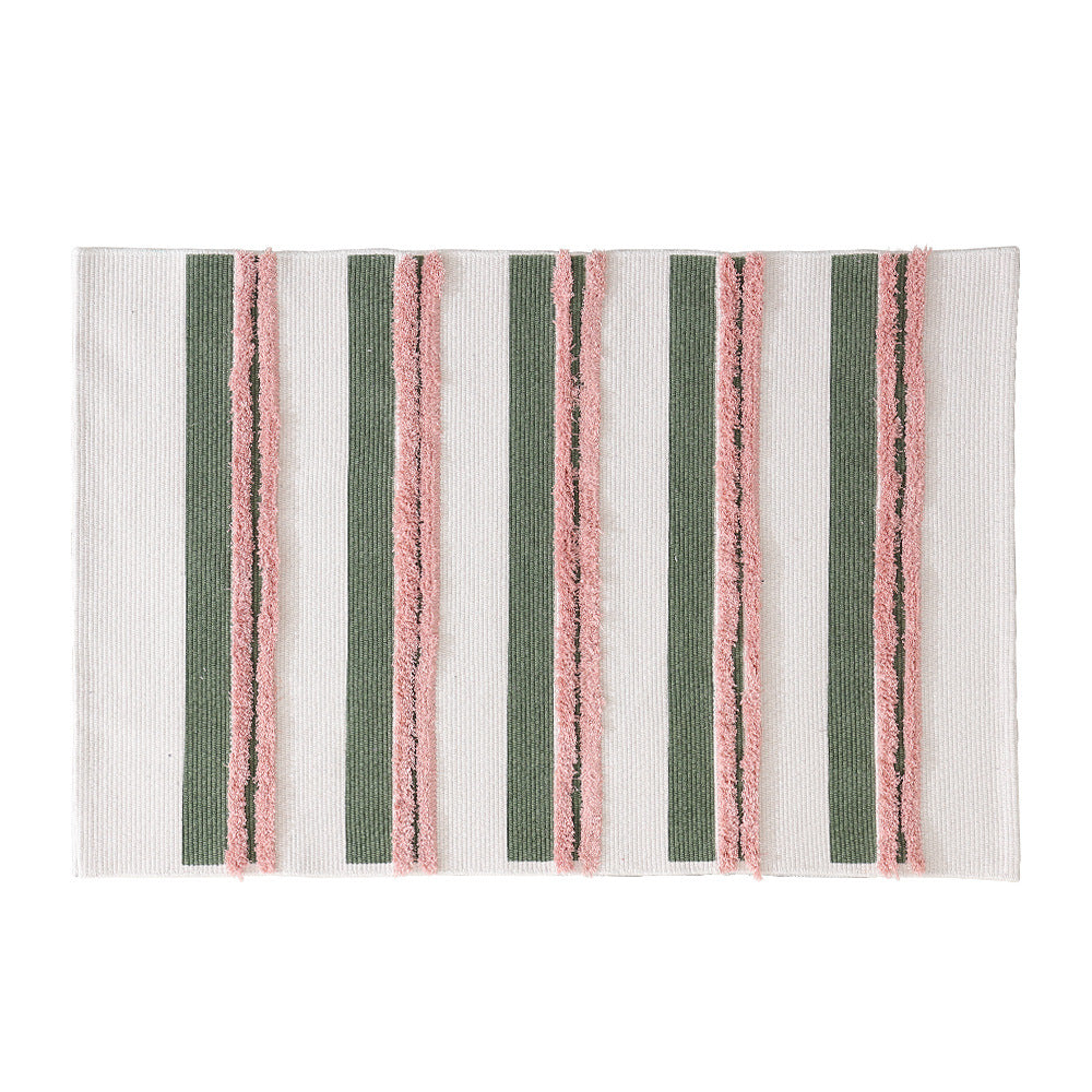 Cotton bath mat with textured stripes and fringes Kalsten