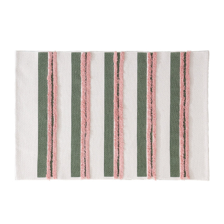 Cotton bath mat with textured stripes and fringes Kalsten