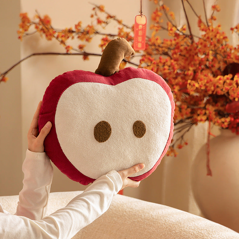 Decorative apple cuddle pillow made of plush and cord with stem Kalsten