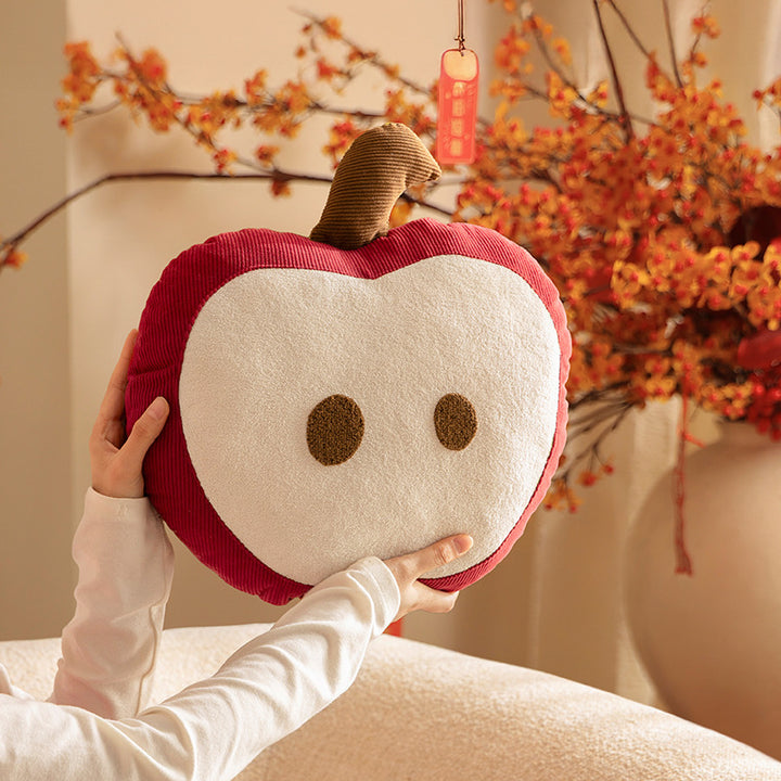 Decorative apple cuddle pillow made of plush and cord with stem Kalsten