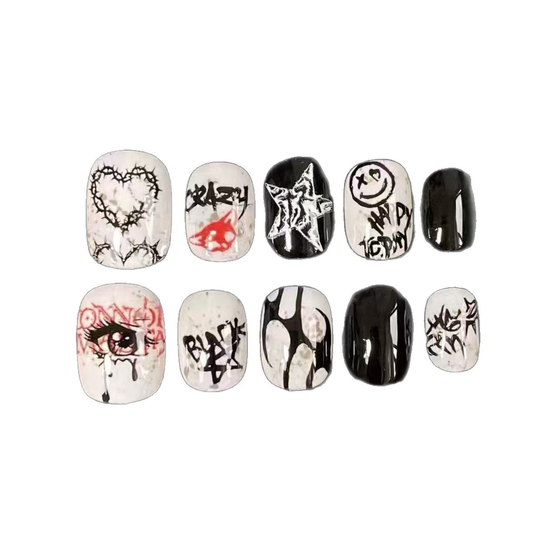Artistic Press-On Nail Set with Geometric Designs Kalsten