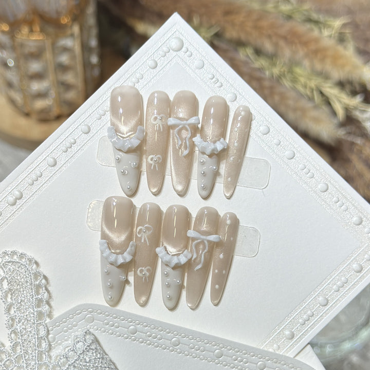 Elegant Press-On Nail Set with Ruffled Accents Kalsten