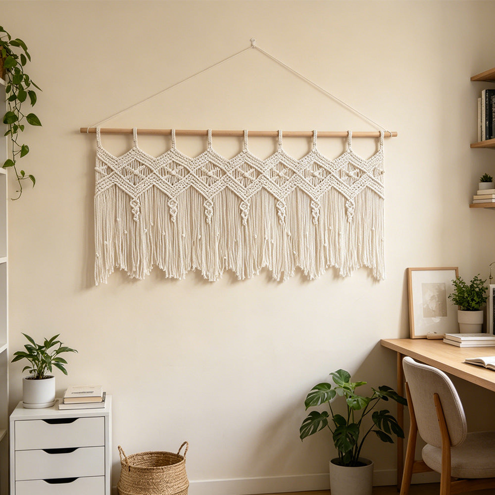 More elegant macramé wall hanging with artistic fringes and geometric patterns